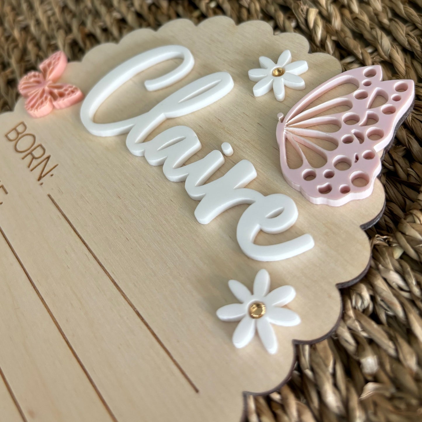 Butterfly Trio - Personalized Birth Announcement Plaque