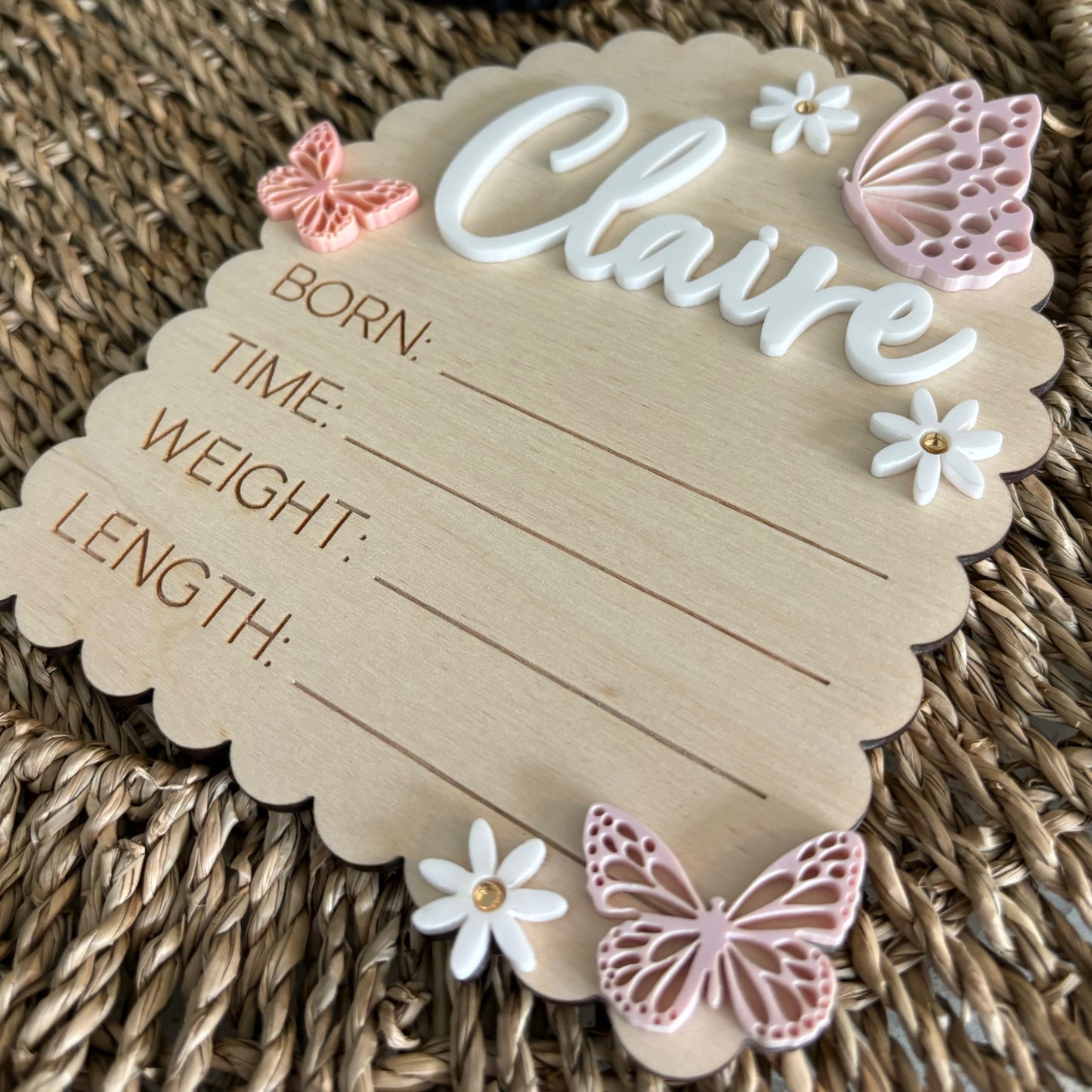 Butterfly Trio - Personalized Birth Announcement Plaque