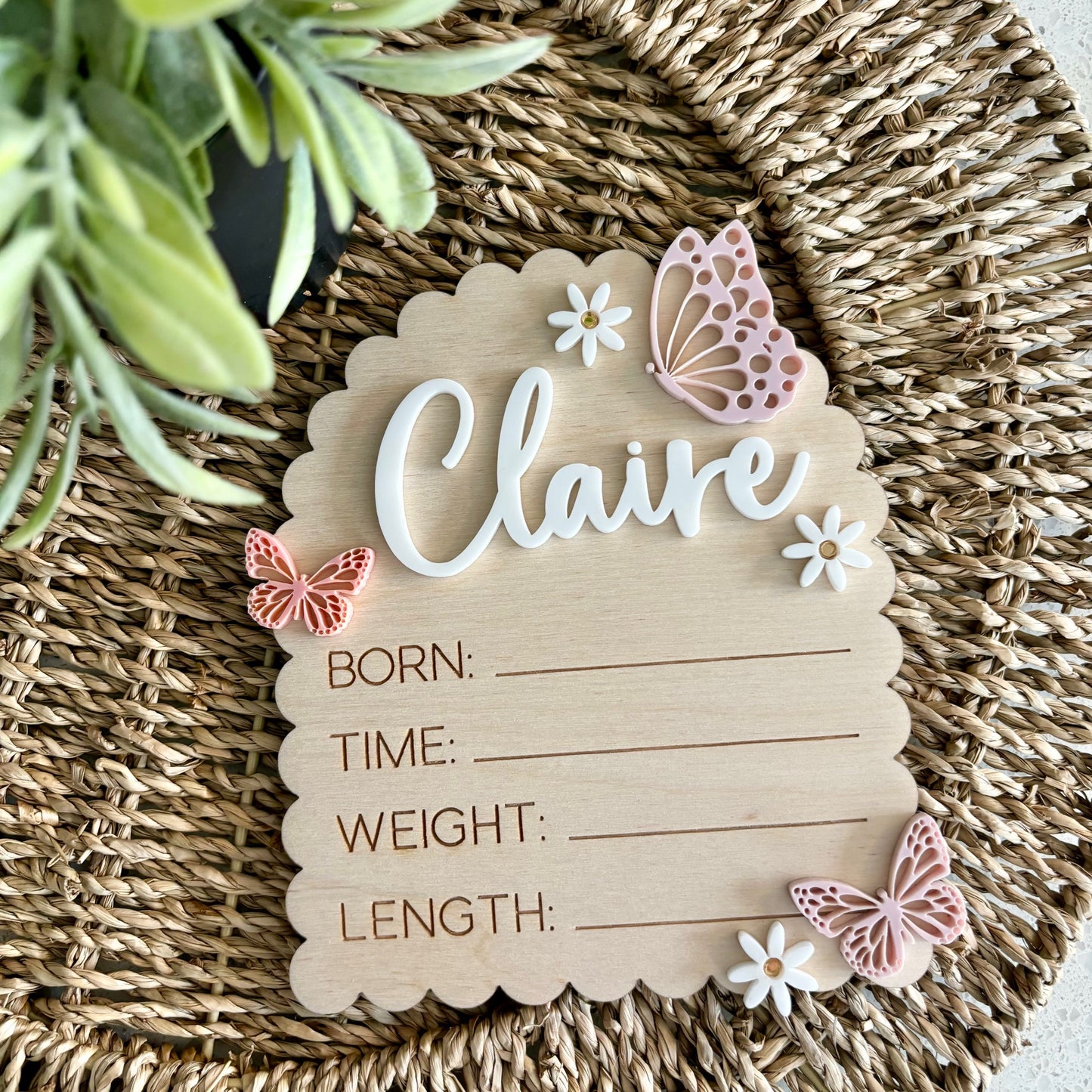 Butterfly Trio - Personalized Birth Announcement Plaque