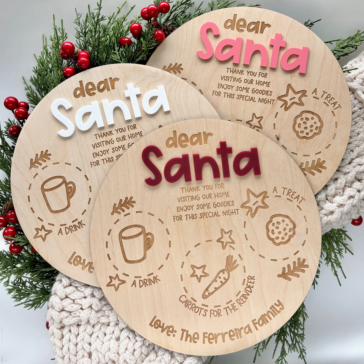 Round Personalized Wood +Acrylic Santa Milk & Cookie Tray