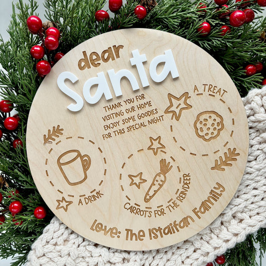 Round Personalized Wood +Acrylic Santa Milk & Cookie Tray